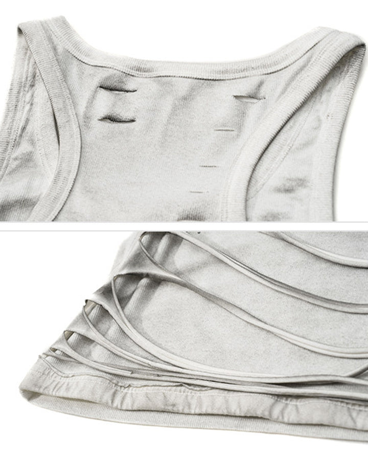 Grunge Acid Wash Star Rhinestone Cutout Ribbed Tank Top