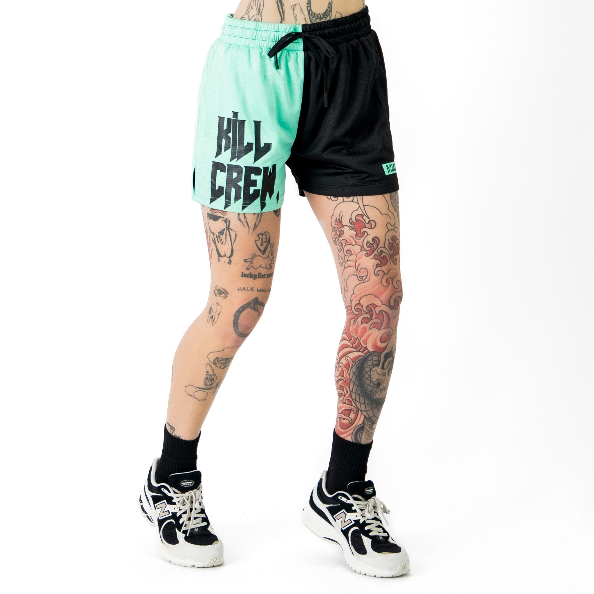 MUAY THAI SHORTS (MID THIGH CUT) 2 TONE - MINT / BLACK