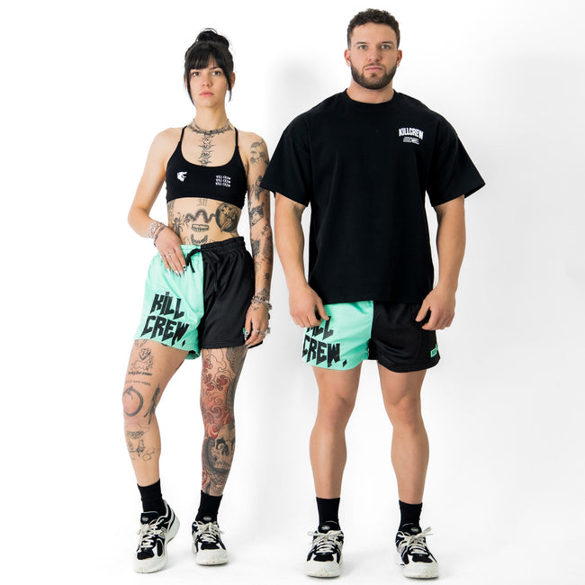 MUAY THAI SHORTS (MID THIGH CUT) 2 TONE - MINT / BLACK Main Image