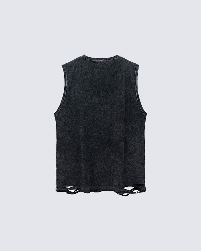 Distressed Hip-Hop Sleeveless Tank Main Image