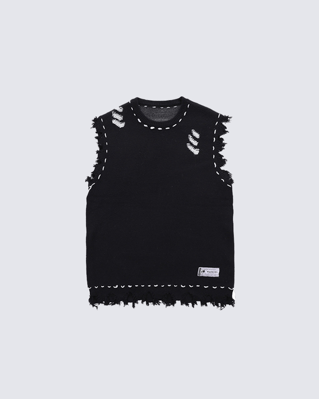 Distressed Trim Hollow Out Knit Tank Top Main Image