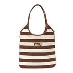 Canvas Calfskin Striped Ivy Cacao Naturale