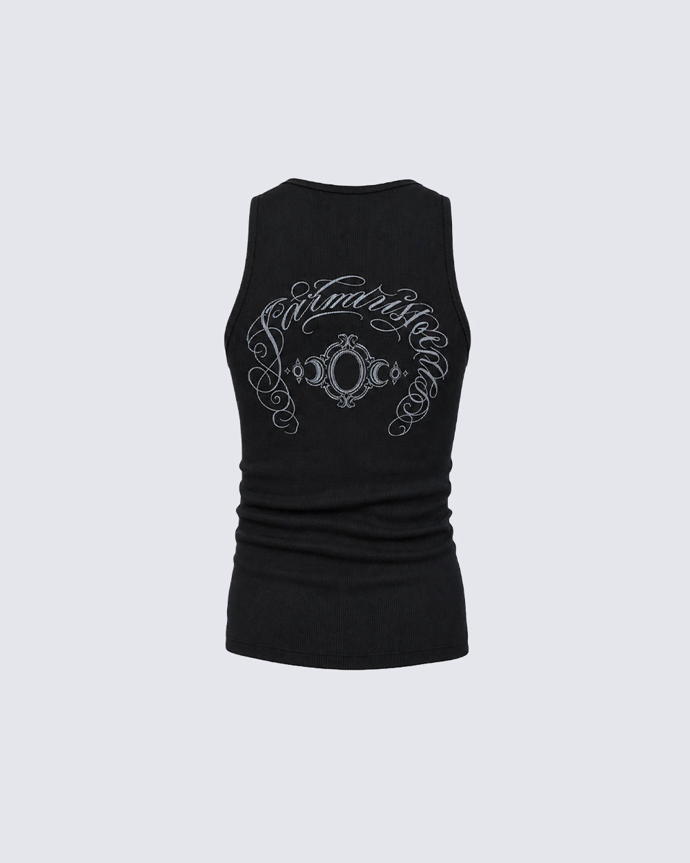 New Gothic Cross Embroidered Slim Ribbed Tank Top