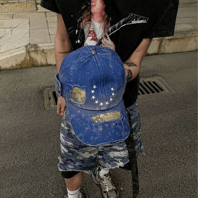 Distressed Washed Denim Baseball Cap Main Image