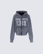 American Street Distressed Print Zip-Up Hoodie