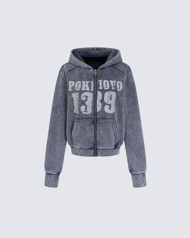 American Street Distressed Print Zip-Up Hoodie Hover Image