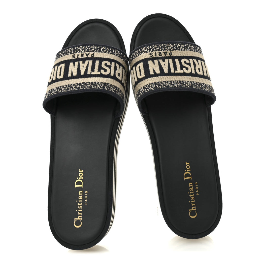 Canvas Embroidered D-Way Platform Sandals 39.5 Deep Blue