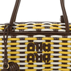 Woven Calfskin Small Beau Top Handle Bag Acero Sole Talco