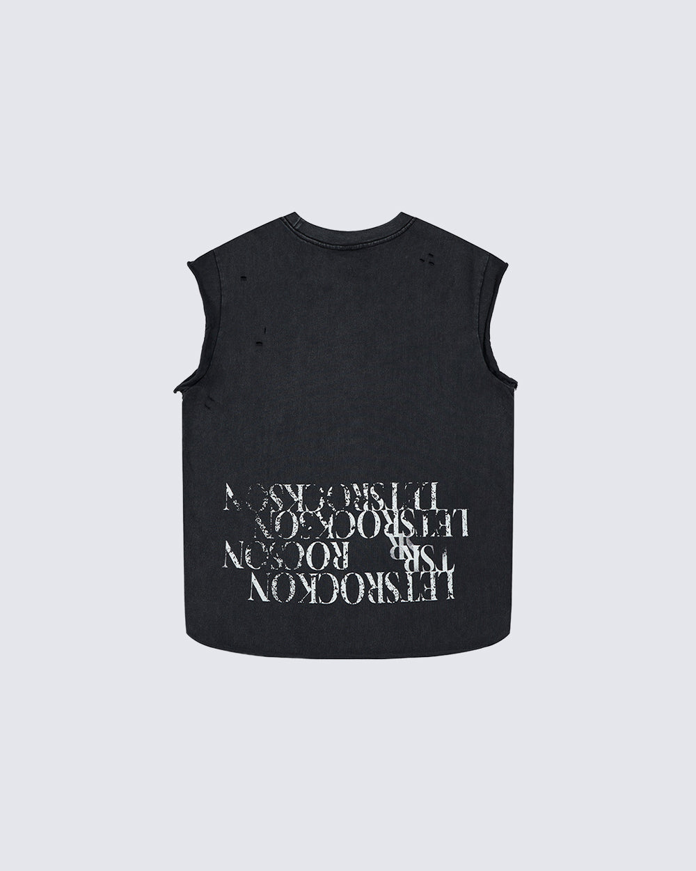 Grunge Washed Raw Edge Sleeveless Graphic Tee