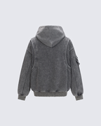 Washed Letter Print Hoodie with Utility Pocket