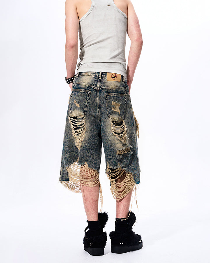 Grunge Acid Wash Star Rhinestone Cutout Ribbed Tank Top