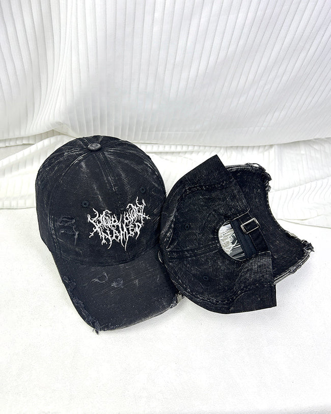Distressed Flame Embroidery Studded Baseball Cap Main Image