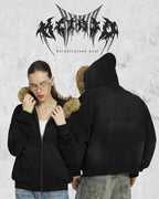 Boxy Zip Fur Collar Hoodie