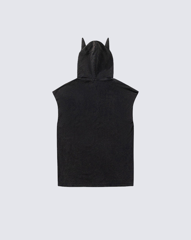 Vintage Cat Graphic Bat Sleeve Vest Hoodie Main Image