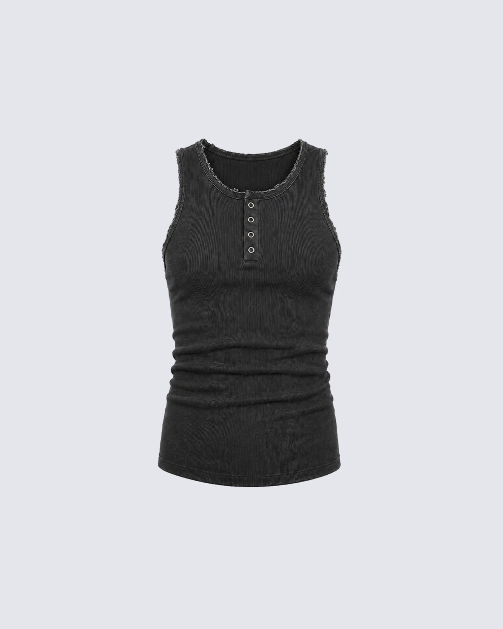 New Dark Washed Henley Neck Ribbed Slim Tank Top