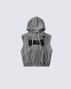 Vintage Washed Sleeveless Zip Hoodie Vest