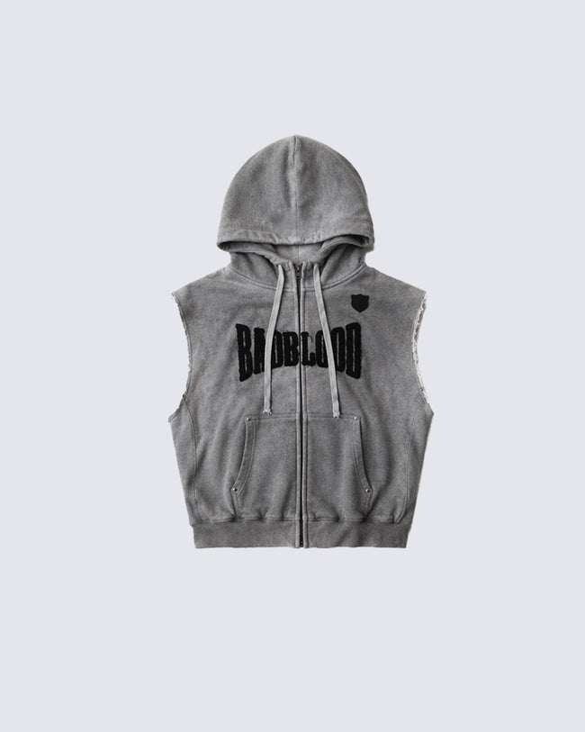 Vintage Washed Sleeveless Zip Hoodie Vest Hover Image
