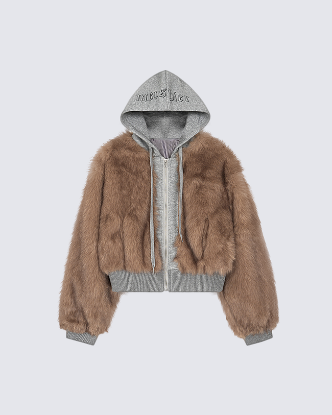 Faux Fur Layered Hooded Jacket Hover Image