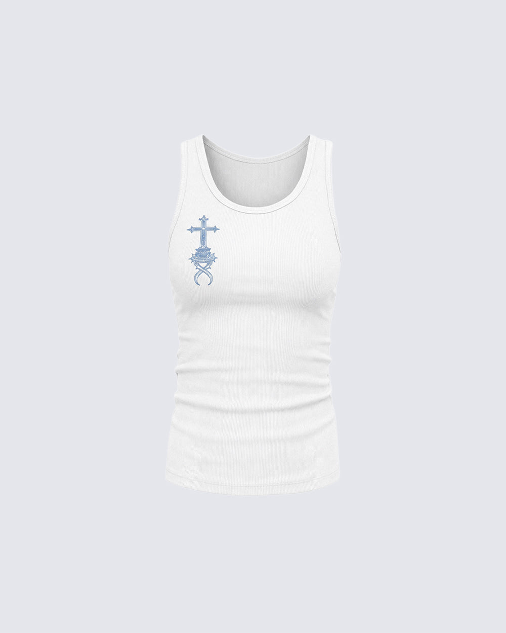 New Gothic Cross Embroidered Slim Ribbed Tank Top
