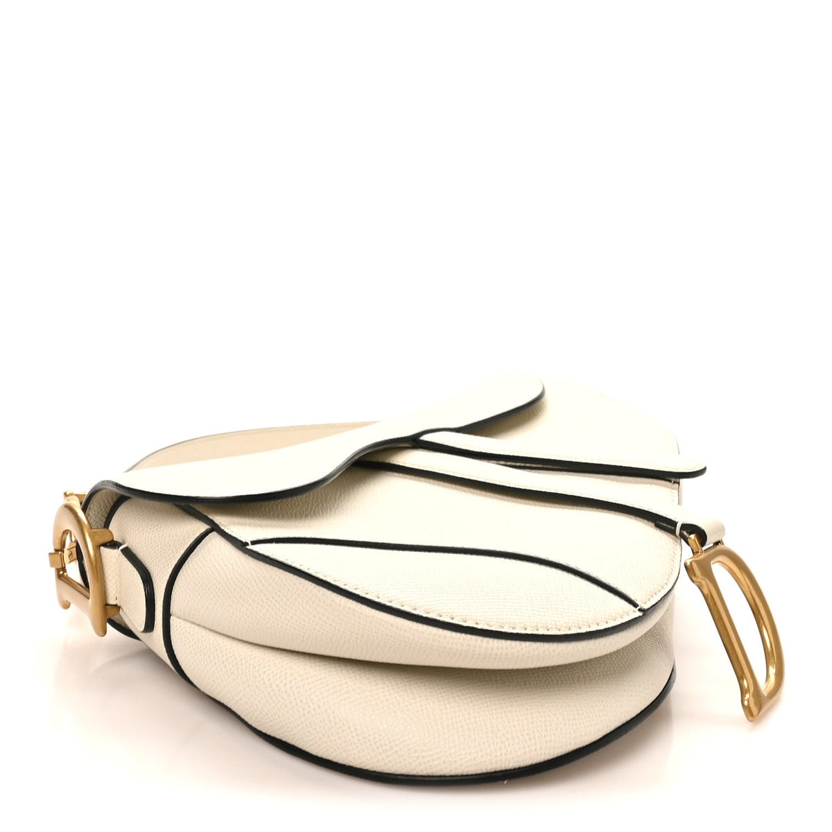 Grained Calfskin Saddle Bag White