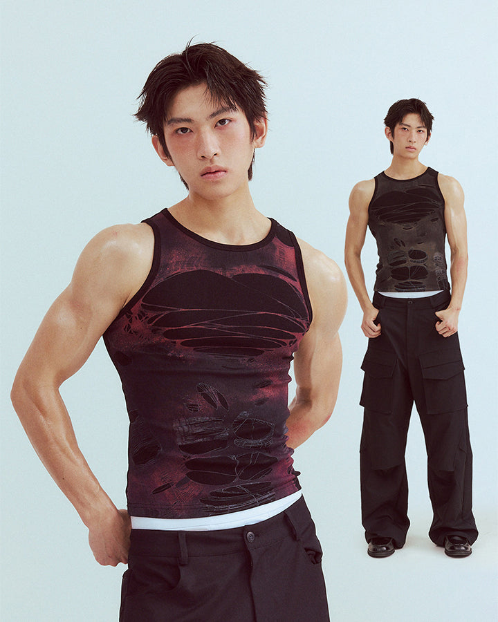 Y2K Distressed Cutout Sleeveless Knit New Tank Top