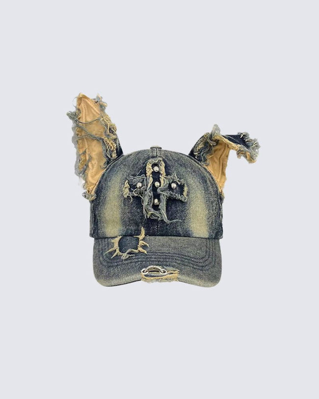 Washed Doberman-Ear Denim Cap Main Image