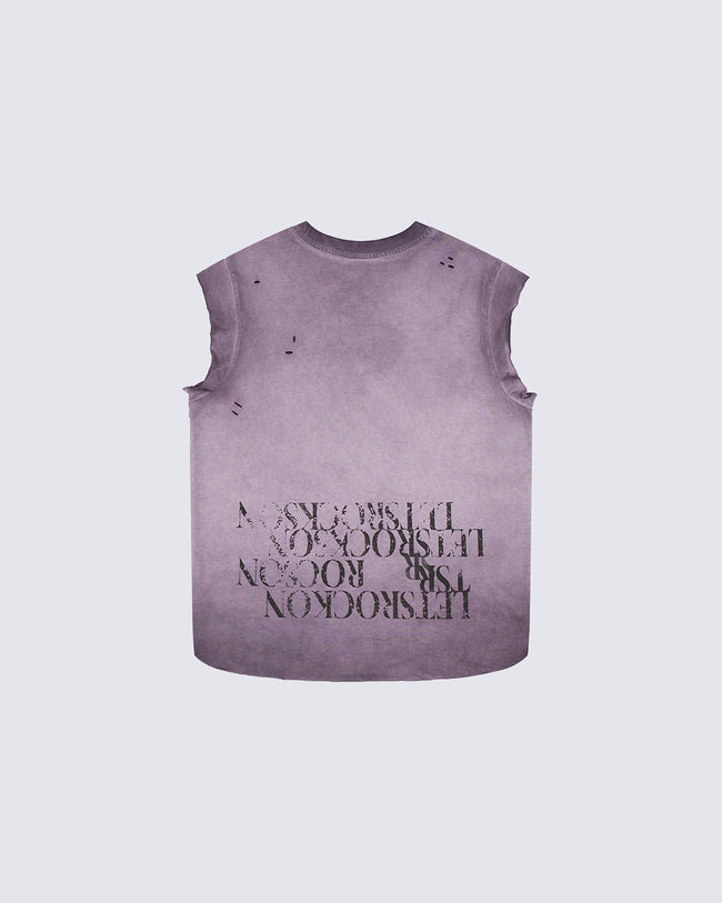 Grunge Washed Raw Edge Sleeveless Graphic Tee Main Image