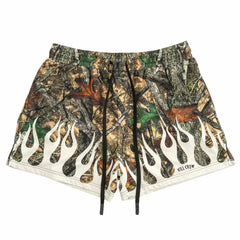 MUAY THAI SHORTS (MID THIGH CUT) WILDFIRE - WHITE