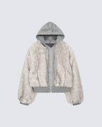 Faux Fur Layered Hooded Jacket