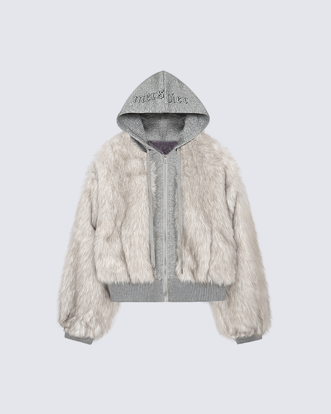 Faux Fur Layered Hooded Jacket Main Image