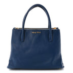 Goatskin Madras Top Handle Double Zip Tote Blue