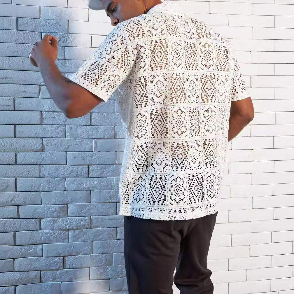 Cross Border Mesh Hollow Out Shirt