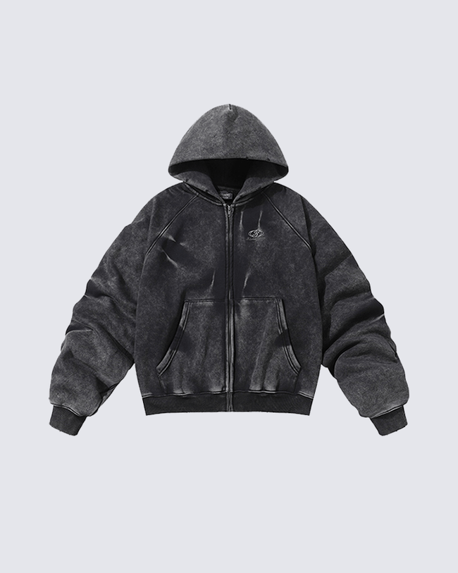 Vintage Washed Oversized Zip-Up Hoodie Hover Image