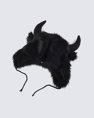 Black Horn Faux Fur Trapper Hat
