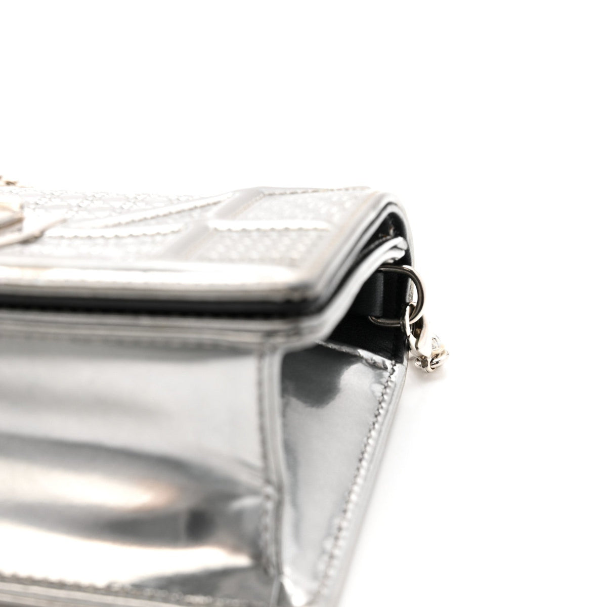 Metallic Patent Micro-Cannage Baby Diorama Flap Bag Silver