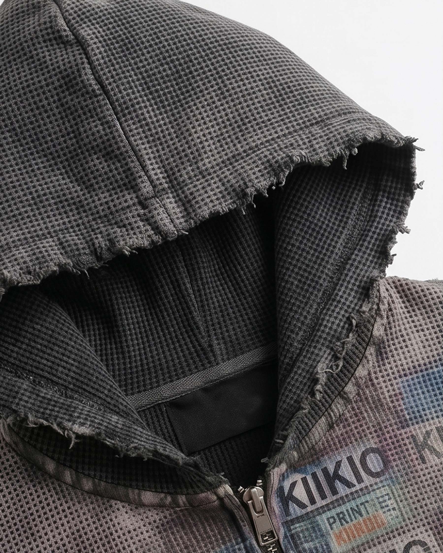 KIIKIO -Distressed Graphic Sleeveless Hooded Vest