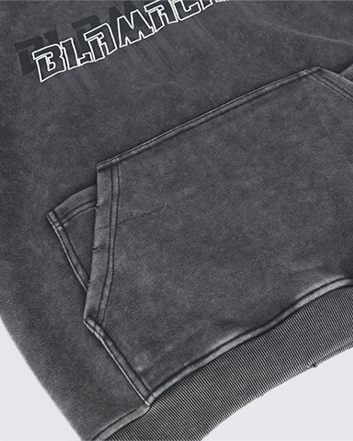 Washed Letter Print Hoodie with Utility Pocket
