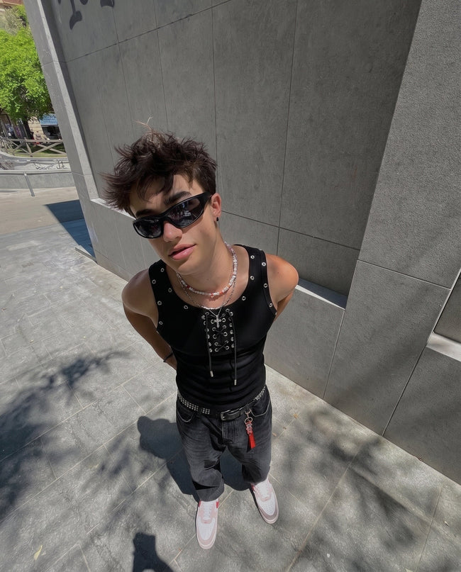 American Punk Lace-Up Rivet Tank Top New Main Image