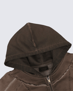 Paneled Stitch Line Zip-Up Hoodie