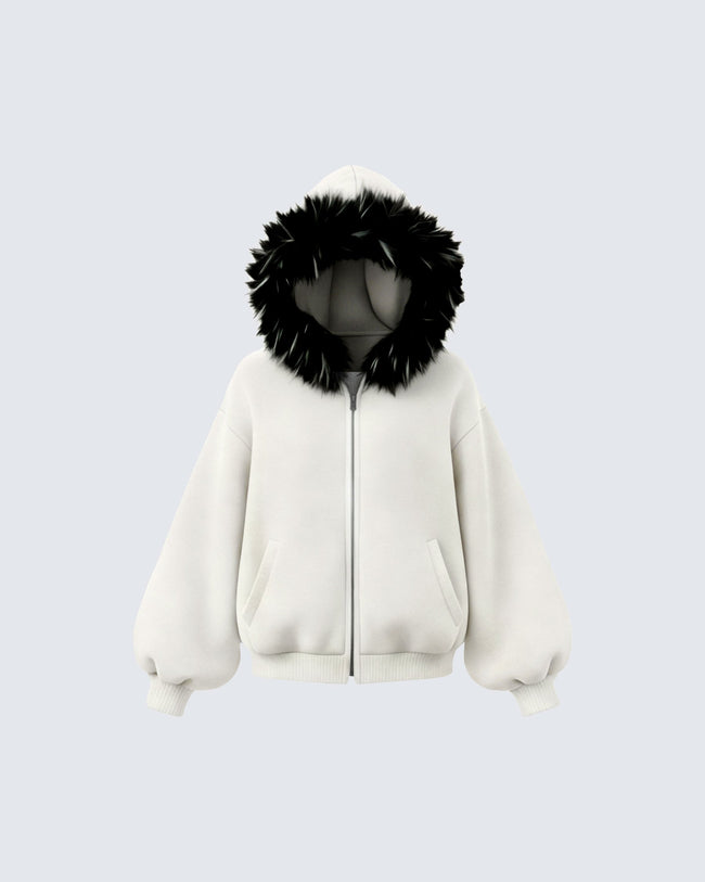 KIIKIO Fur Collar Cozy Hoodie Hover Image