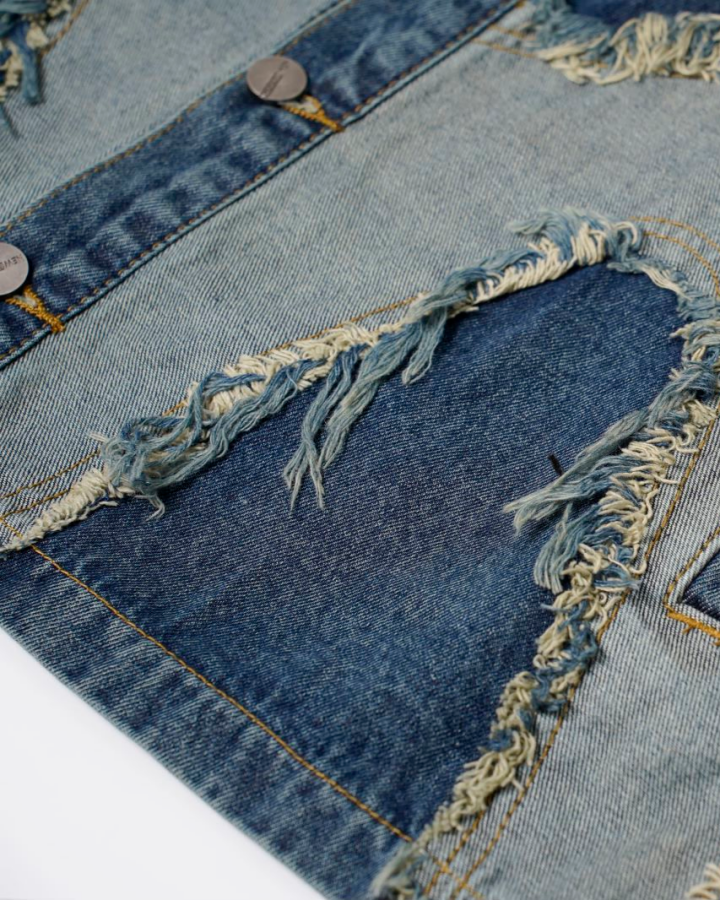 Distressed Patchwork Denim Vest