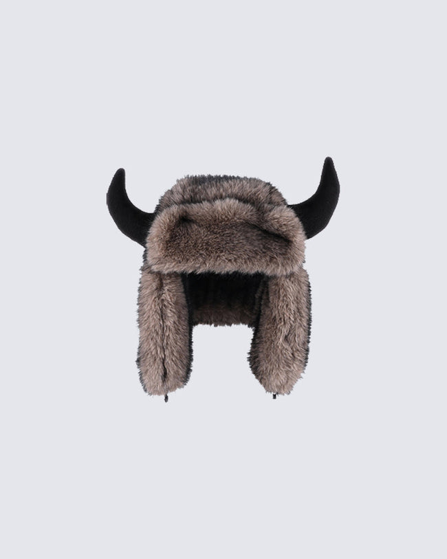 Horn Faux Mink Fur Trapper Hat Hover Image