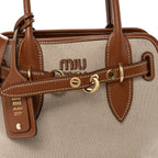 Canvas Calfskin Aventure Bag Beige Brandy