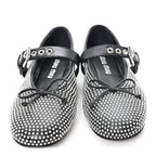 Calfskin Studded Mary Jane Ballerina Flats 36.5 Black