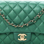 Metallic Caviar Quilted Medium Double Flap Green