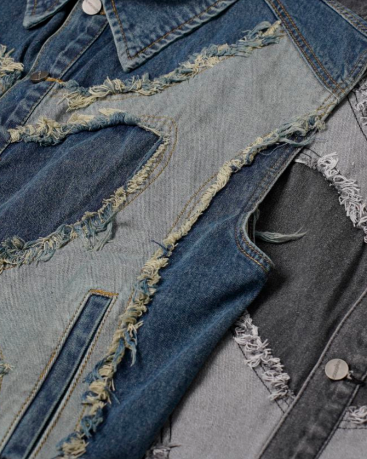 Distressed Patchwork Denim Vest