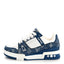 Calfskin Embossed Monogram Denim Womens LV Trainer Sneakers 35.5 Blue