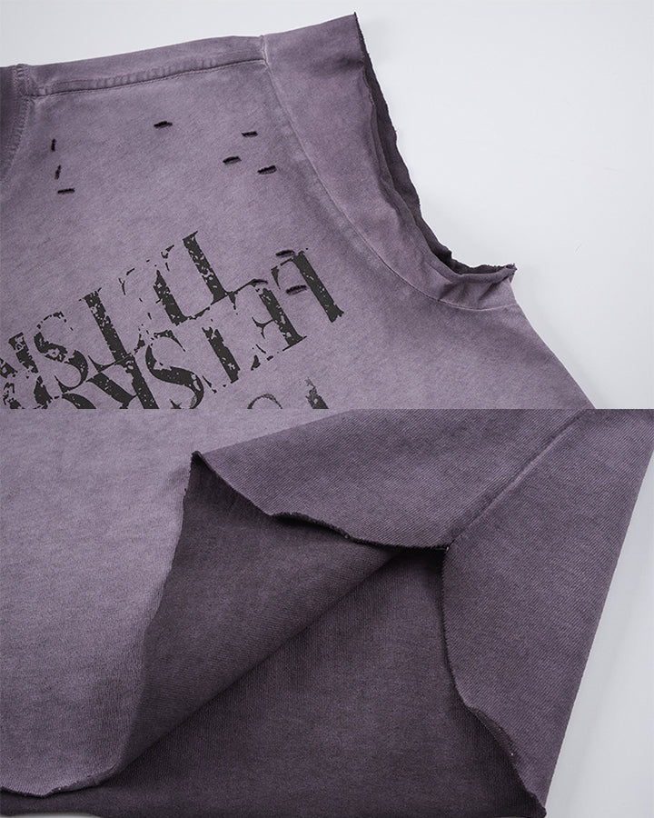 Grunge Washed Raw Edge Sleeveless Graphic Tee