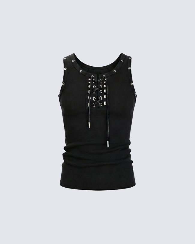 American Punk Lace-Up Rivet Tank Top New Hover Image