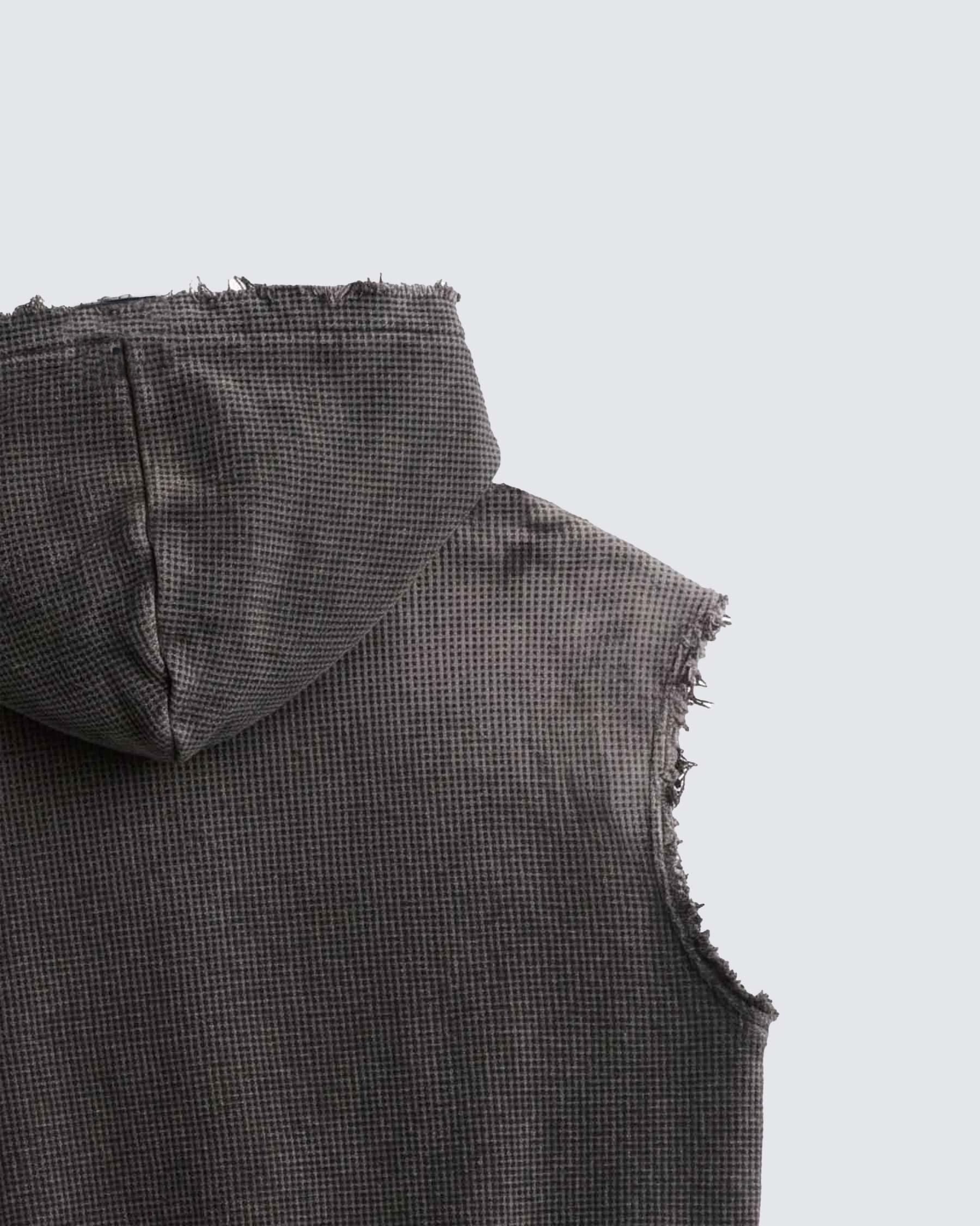 KIIKIO -Distressed Graphic Sleeveless Hooded Vest